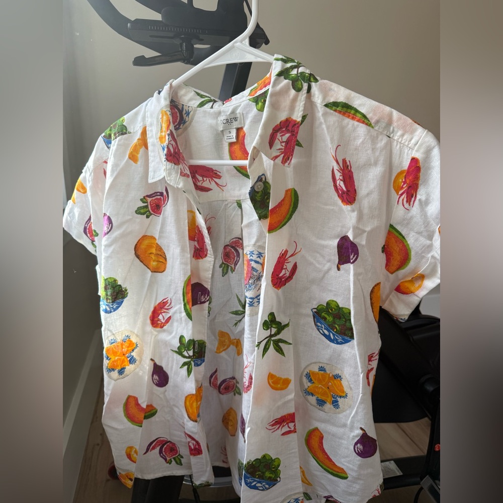 Women’s J crew button down tropical print linen